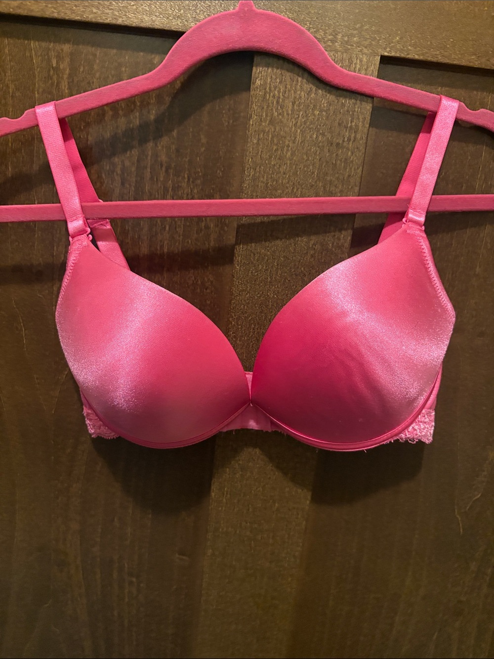 Frederick's of Hollywood Hot Pink Satin Push-Up Bra